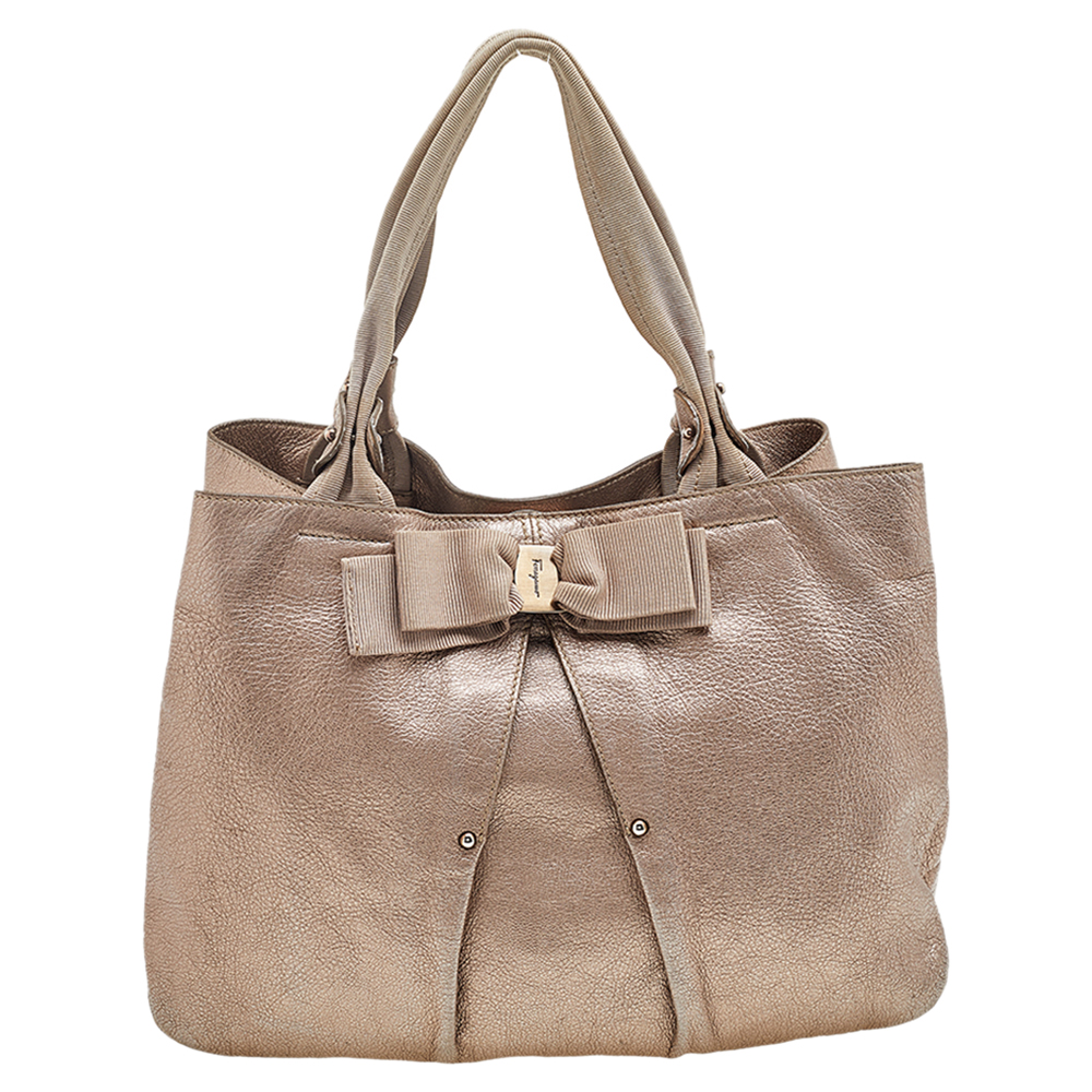 luxury-women-salvatore-ferragamo-used-handbags-p596918-007 Salvatore Ferragamo Metallic Bronze Leather Miss Vara Bow Tote