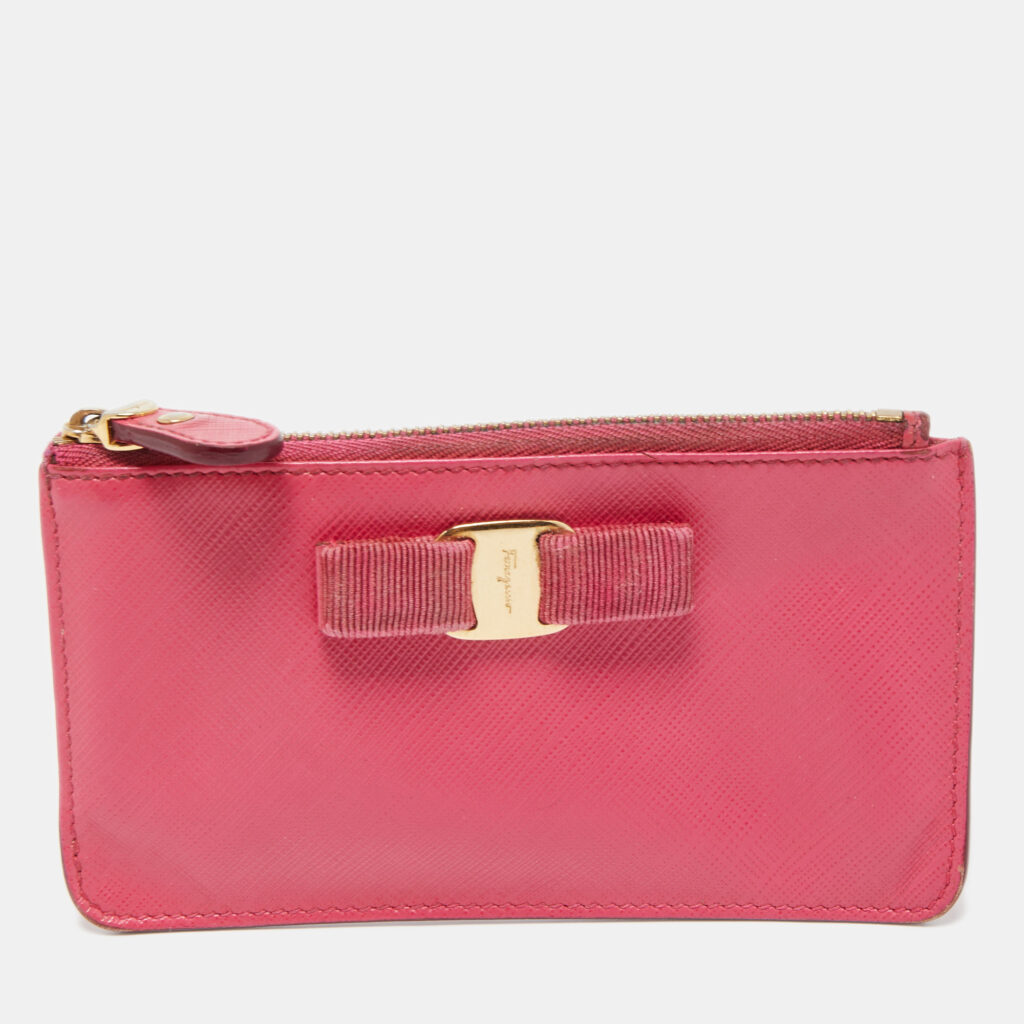 luxury-women-salvatore-ferragamo-used-handbags-p856627-001 Salvatore Ferragamo Fuchsia Leather Bow Zip Coin Purse