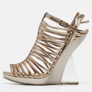 Salvatore Ferragamo Metallic Leather Wedge Sandals Size 39.5