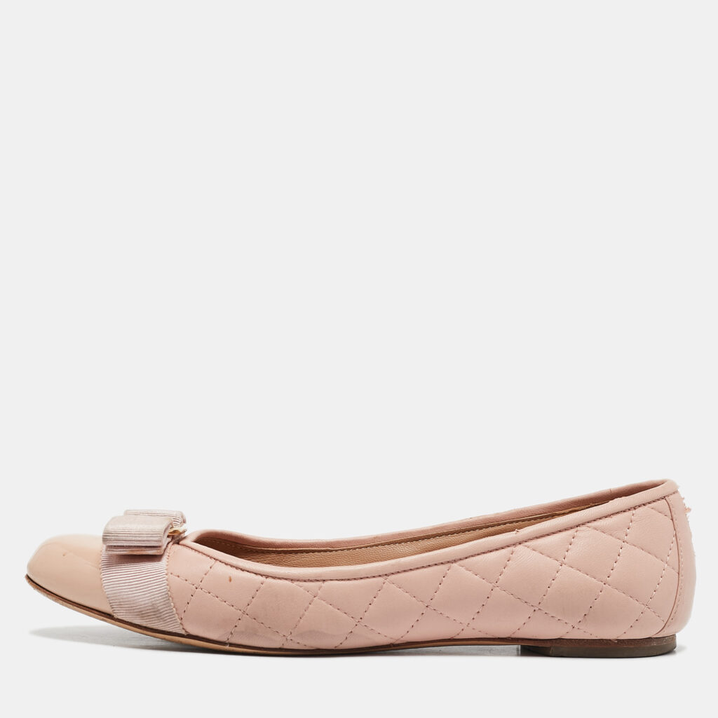 luxury-women-salvatore-ferragamo-used-shoes-p1090881-001 Salvatore Ferragamo Pink Quilted Leather Varina Ballet Flats Size 37