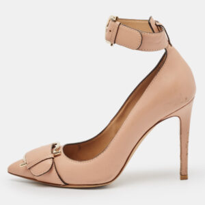 Salvatore Ferragamo Pink Leather Buckle Ankle Strap Pumps Size 36