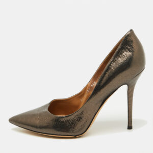 Salvatore Ferragamo Black Lizard Embossed Leather Pointed Toe Pumps Size 41