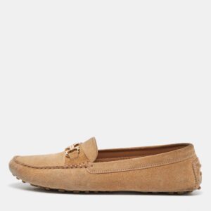 Salvatore Ferragamo Beige Suede Slip On Gancini Loafers Size 40