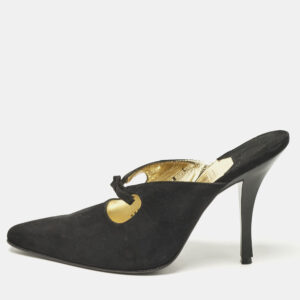 Salvatore Ferragamo Black Suede Anamur Pointed Toe Mules Size 38.5