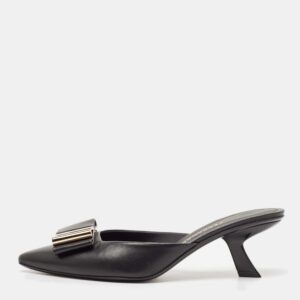 Salvatore Ferragamo Black Leather Lycia Mules Size 39.5