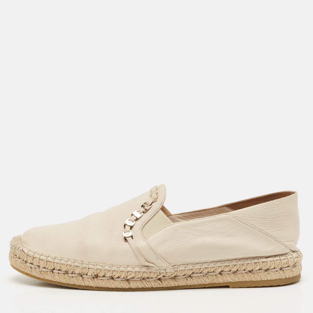 luxury-women-salvatore-ferragamo-used-shoes-p1137905-010 Salvatore Ferragamo Cream Leather Chain Espadrille Flats Size 39.5