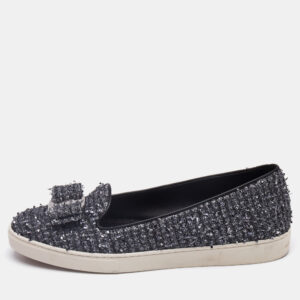 Salvatore Ferragamo Grey Tweed Novello Slip On Sneakers Size 37.5