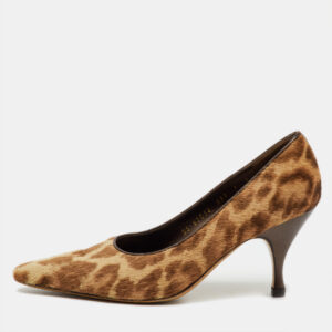 Salvatore Ferragamo Beige/Brown Animal Print Calf Hair Pumps Size 37.5