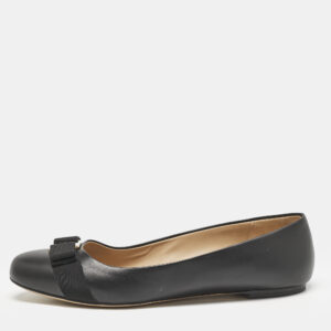 Salvatore Ferragamo Black Leather Vara Bow Ballet Flats Size 40.5