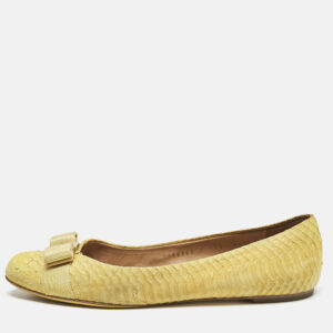 Salvatore Ferragamo Yellow Python Embossed Varina Ballet Flats Size 39