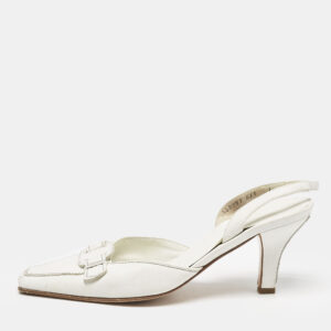 Salvatore Ferragamo White Leather Slingback Pumps Size 38