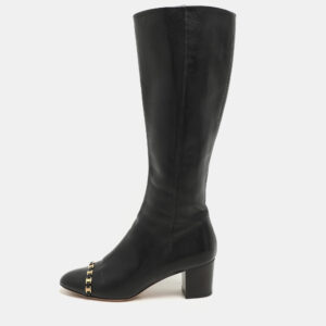 Salvatore Ferragamo Black Leather Cap Toe Nanni Knee Length Boots Size 35.5