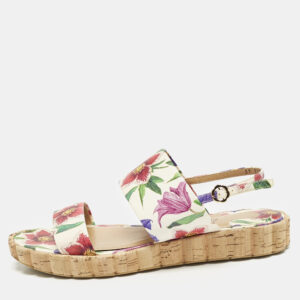 Salvatore Ferragamo Multicolor Floral Print Leather Lusia Flat Sandals Size 38.5