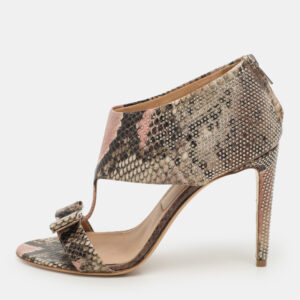 Salvatore Ferragamo Multicolor Python Embossed Leather Bow T Strap Sandals Size 39.5