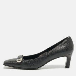 Salvatore Ferragamo Black Leather  Square Toe Pumps Size 37