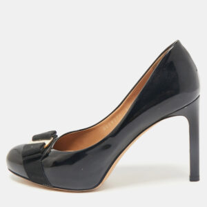 Salvatore Ferragamo Black Patent Leather Vara Bow Pumps Size 37