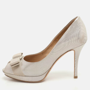 Salvatore Ferragamo Gold Nubuck Leather Talia Peep Toe Pumps Size 36