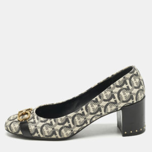 Salvatore Ferragamo Grey/Beige Gancini Canvas Garda Pumps Size 40.5