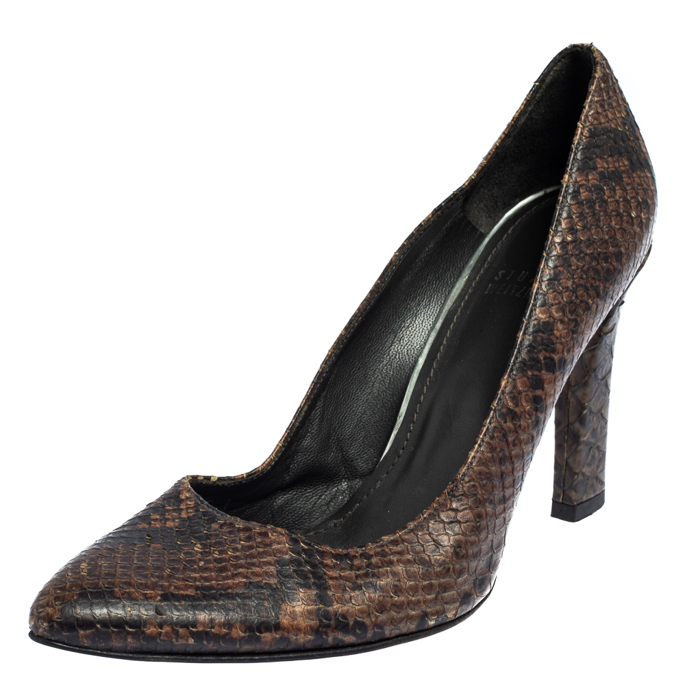 luxury-women-salvatore-ferragamo-used-shoes-p411847-004 Salvatore Ferragamo Brown Python Embossed Leather Pumps Size 39