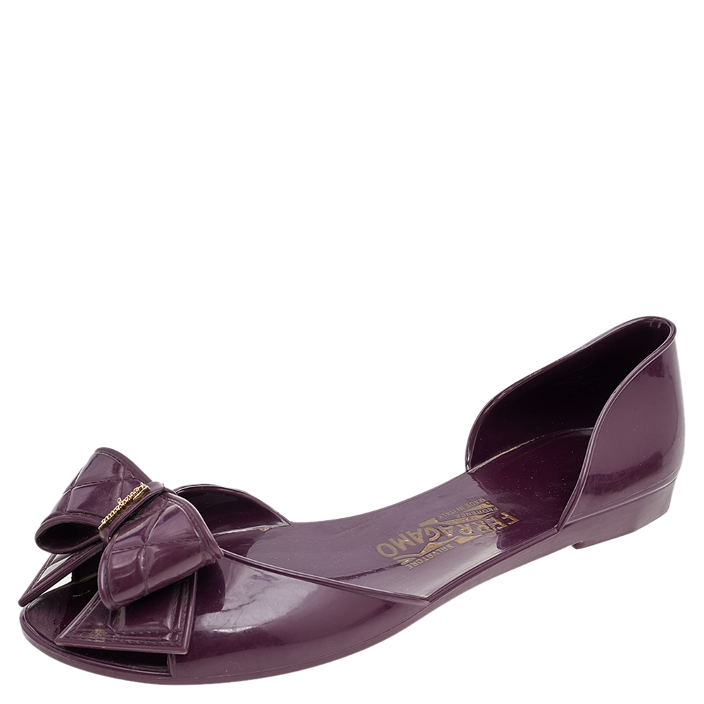 luxury-women-salvatore-ferragamo-used-shoes-p541276-005-2 Salvatore Ferragamo Purple Jelly Bow Flat Sandals Size 39.5