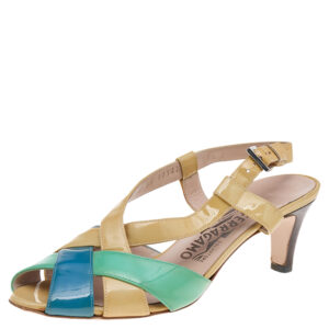 Salvatore Ferragamo Multicolor Patent Leather Sandals Size 37