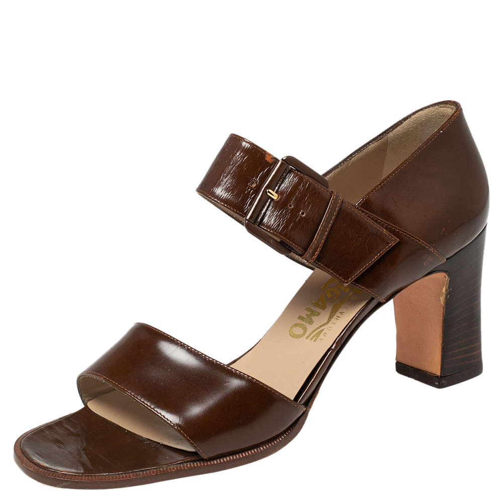 luxury-women-salvatore-ferragamo-used-shoes-p573504-003 Salvatore Ferragamo Brown Leather Buckle Straps Sandals Size 37.5