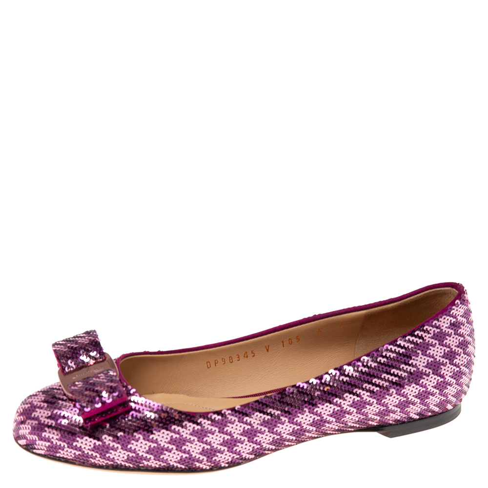 luxury-women-salvatore-ferragamo-used-shoes-p587035-002-2 Salvatore Ferragamo Purple Sequins Varina Ballet Flats Size 36.5