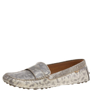 Salvatore Ferragamo Grey Leather Slip on Loafers Size 41.5