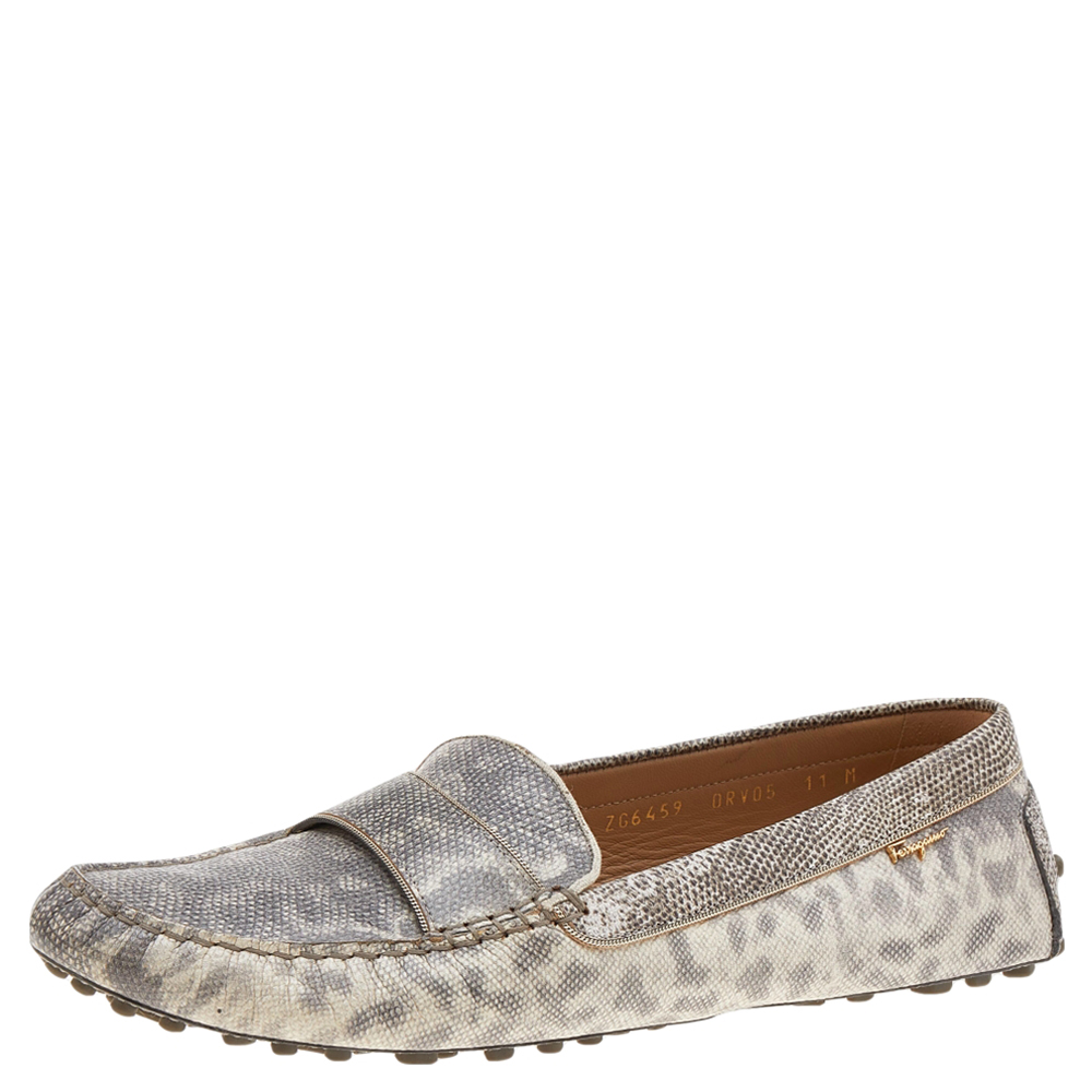luxury-women-salvatore-ferragamo-used-shoes-p596748-006-1 Salvatore Ferragamo Grey Leather Slip on Loafers Size 41.5