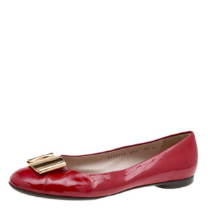 Salvatore Ferragamo Red Patent Leather Sun Ballet Flats Size 40