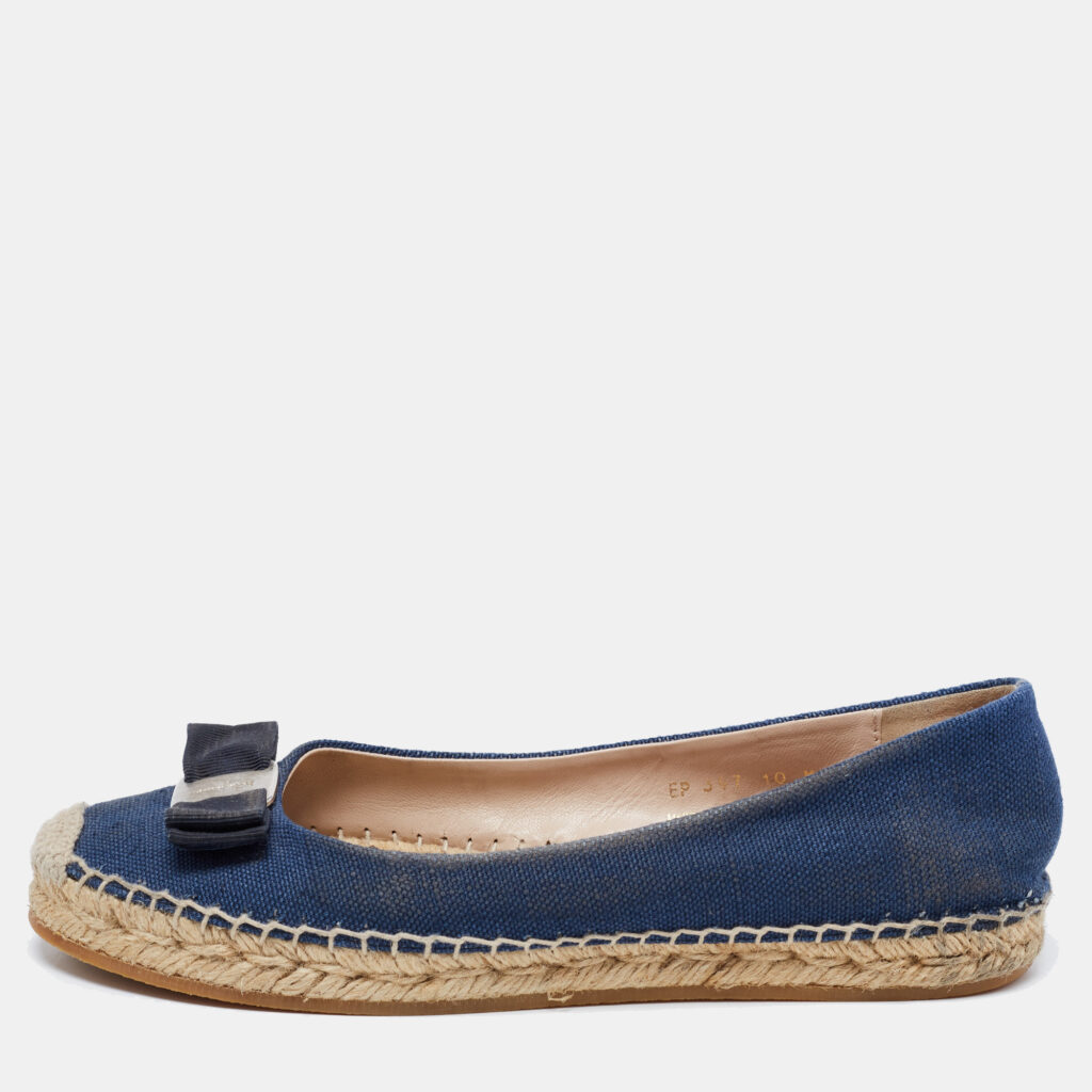 luxury-women-salvatore-ferragamo-used-shoes-p684043-003-1 Salvatore Ferragamo Blue Denim Mandy Espadrille Flats Size 40.5