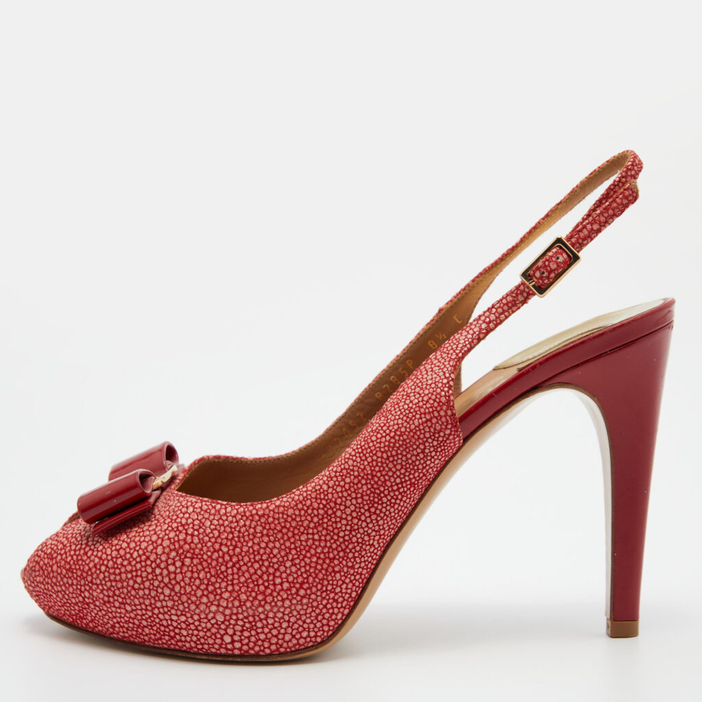 luxury-women-salvatore-ferragamo-used-shoes-p782553-002 Salvatore Ferragamo Orange Suede Bow Peep Toe Slingback Sandals Size 39