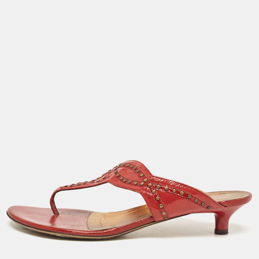 luxury-women-salvatore-ferragamo-used-shoes-p929184-010 Salvatore Ferragamo Burgundy Patent Leather Slide Sandals Size 41.5