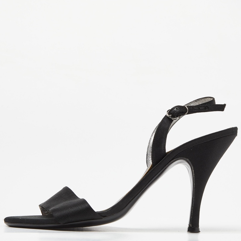 Salvatore Ferragamo Black Satin Ankle Strap Sandals Size 38.5