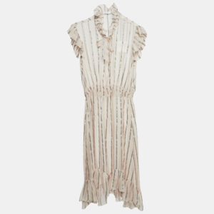 Sandro Pink Stripe Silk Ruffled Midi Dress L