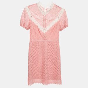 Sandro Pink Gavin Lace Puff Sleeve Mini Dress M