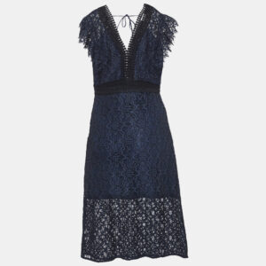 Sandro Navy Blue Emeline Lace Midi Dress S