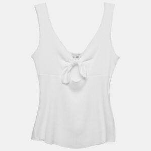 Sandro White Rib Knit Knotted Neck Sleeveless Top S