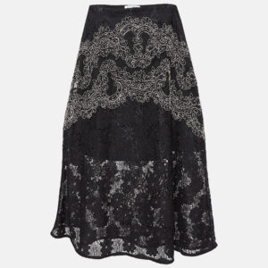 Sandro Black Lace Embroidered Midi Skirt M