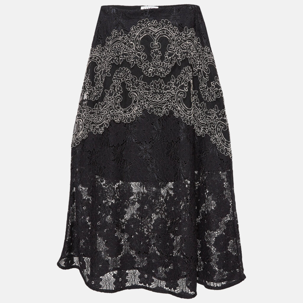 luxury-women-sandro-used-clothes-p1032602-006 Sandro Black Lace Embroidered Midi Skirt M