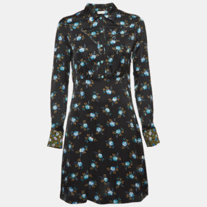 Sandro Black Floral Print Satin Short Dress S