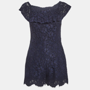 Sandro Navy Blue Lace Mini Scallop Hem Jumpsuit S