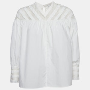 Sandro White Cotton Lace Trimmed A-Line Blouse L