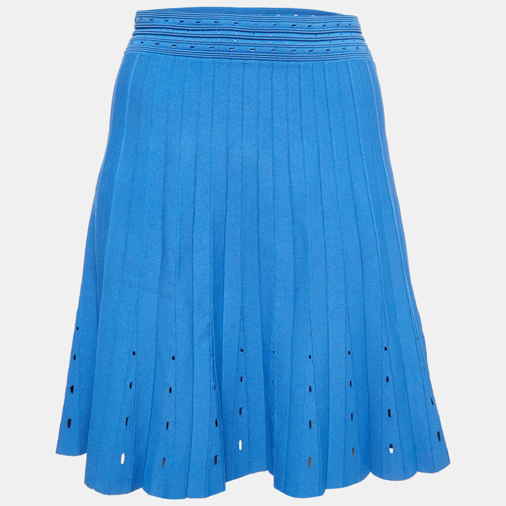luxury-women-sandro-used-clothes-p1097185-006.jpg Sandro Blue Knit Pleat Effect Mini Skirt M