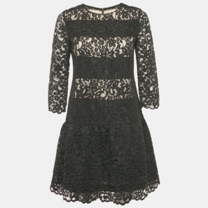 Sandro Black Lace Sheer Pleated Mini Dress S