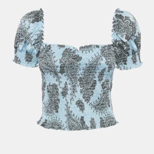 Sandro Light Blue Paisley Print Smocked Top S