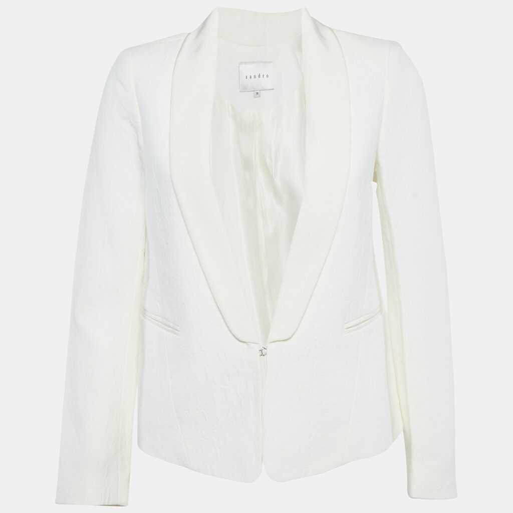 luxury-women-sandro-used-clothes-p1104980-006 Sandro White Jacquard Shawl Collar Jacket S