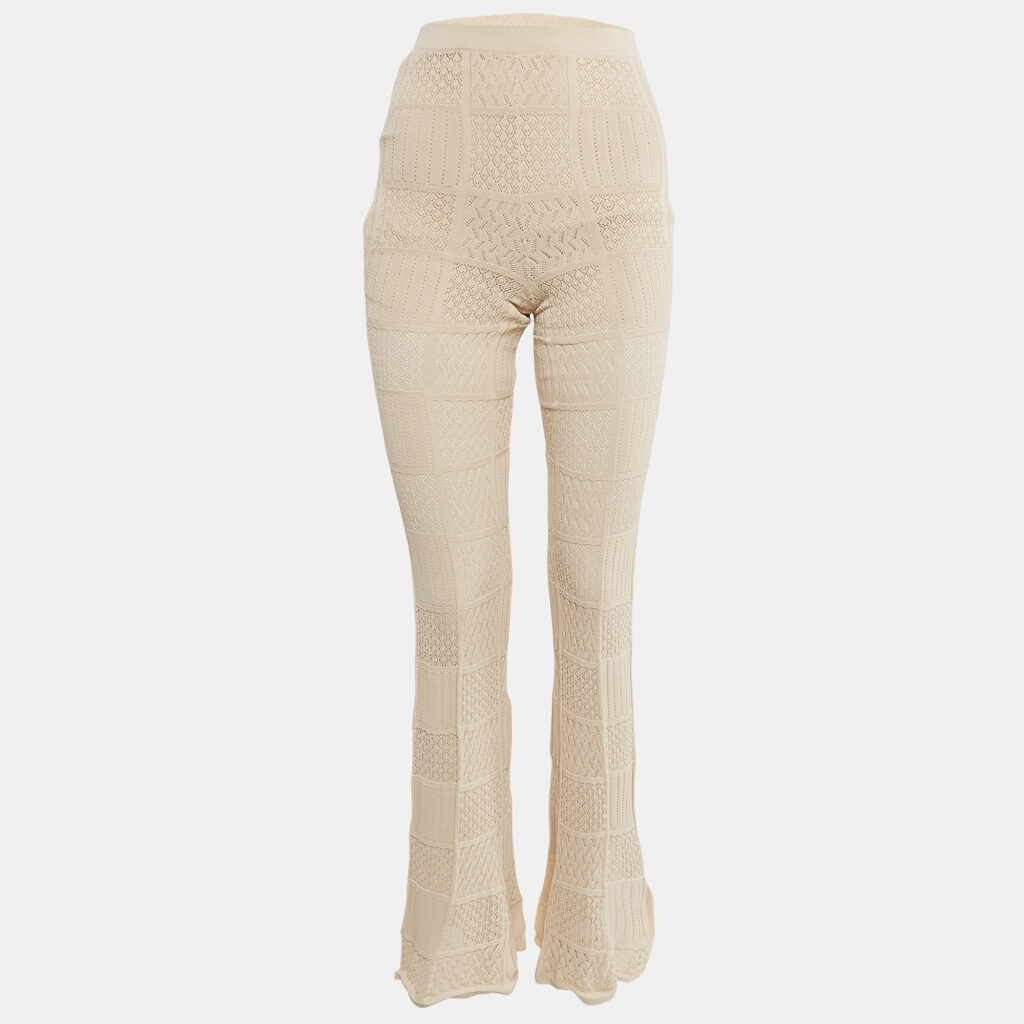 luxury-women-sandro-used-clothes-p1108267-004 Sandro Beige Stretch Knit Flared Trousers S