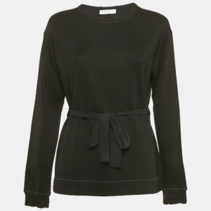 Sandro Black Knit and Satin Waist Tie-Up Detail Top M