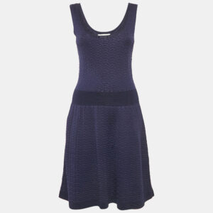 Sandro Navy Blue Patterned Knit Sleeveless Mini Dress M